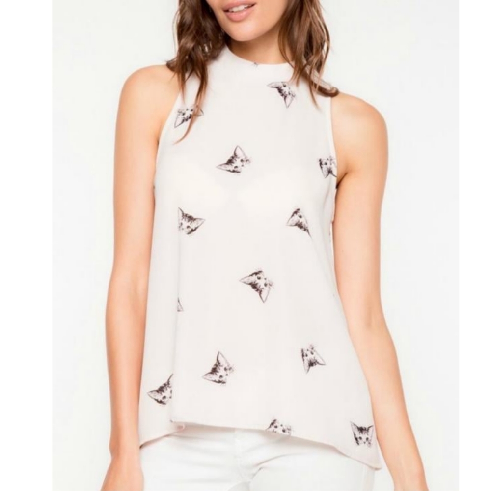 Everly Sleeveless Kitten Print Blouse